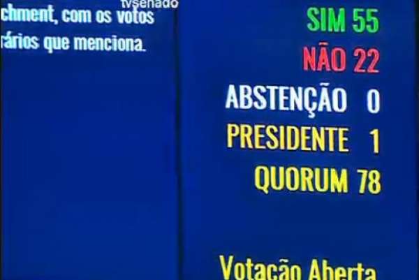Por 55 votos a e 22 contra, Senado abre processo de impeachment de Dilma