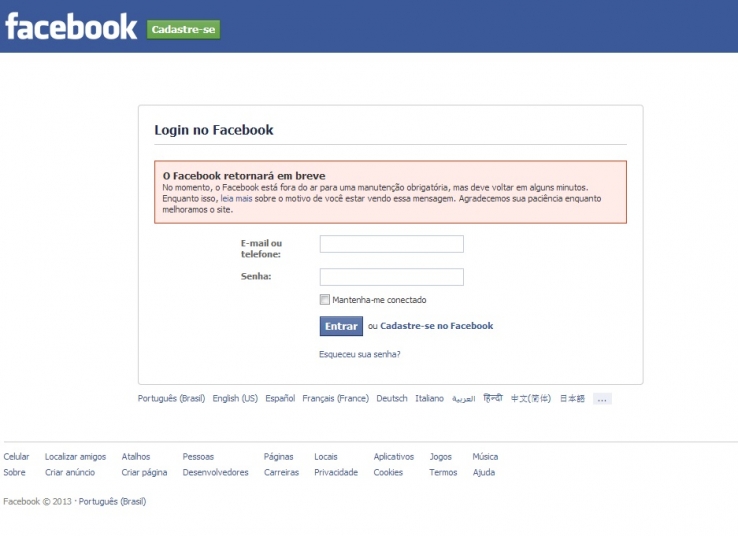 Falha no Facebook afeta usuários em todo o mundo
