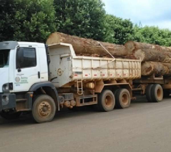Agentes do IBAMA apreendem carreta da prefeitura de Juína com madeira irregular