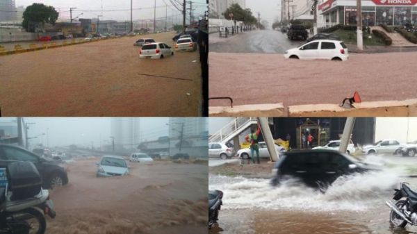 Com chuvas, obras inacabadas transformam ruas de Cuiabá em “rios”